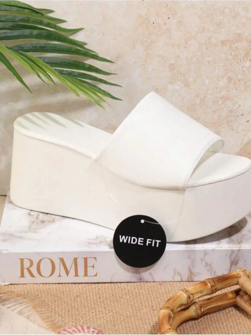 White Platform Slide Sandals - Wide Fit